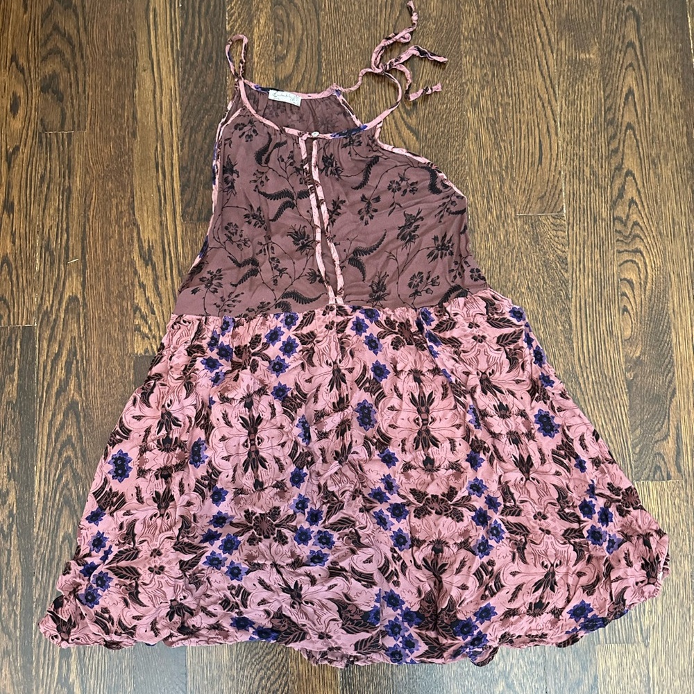 Free People Blue and Purple Floral Halter Neck Blouse